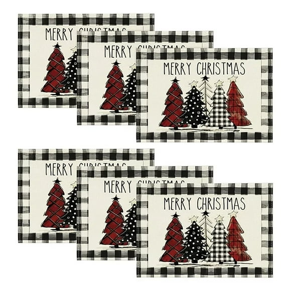 6 Placemats, Clearance! Homng White Placemat, Christmas Tree Placemats Plaid Placemat for Merry Christmas Dining Kitchen Table Decorations Seasonal Winter Holiday Table Mats for Indoor Outdoor