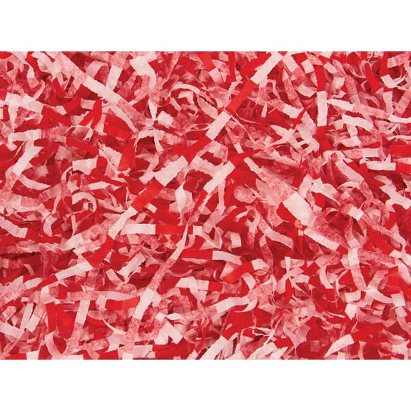 Pack of 1, Bright Red Stripe Recycled Paper Shred, 18 Oz. Bag for Filling Gift Bag, Basket Box and Mailer, Made in USA