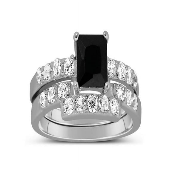 Luxurious 1.50 Carat Princess Cut Black And White Diamond Moissanite Wedding Ring Set In 10k White Gold, Promise Ring, Anniversary Ring