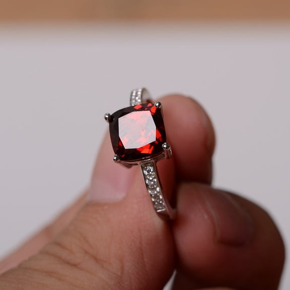 Red Garnet Rings January Birthstone Jewelry Handmade Rings Red Gemstone Rings Sterling Silver Ring Gift