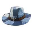 thumbnail image 4 of Milaget Patchwork Cowboy Hat Comfortable Sun Protection Hat for Cosplay Travel Beach Light Blue, 4 of 9