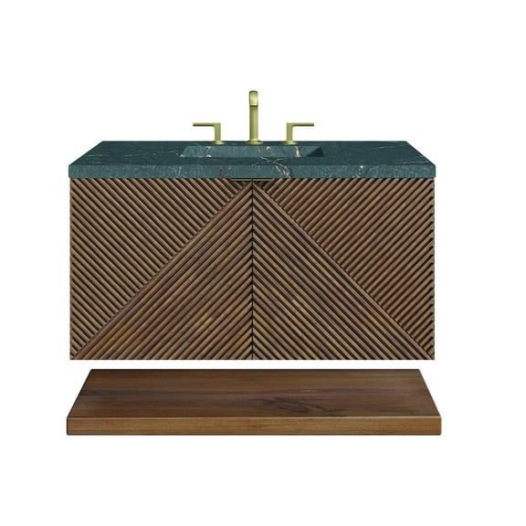 James Martin Vanities 36" Single Vanity, Chestnut w/ 3 CM Parisien Bleu Top