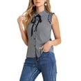 thumbnail image 4 of CAMISA DE OFICINA SIN MANGAS CON VOLANTES Y LAZO PARA MUJERES INSPIRADA EN CHIC, GINGHAM, TAMAÑO S, AZUL OSCURO, 4 of 6