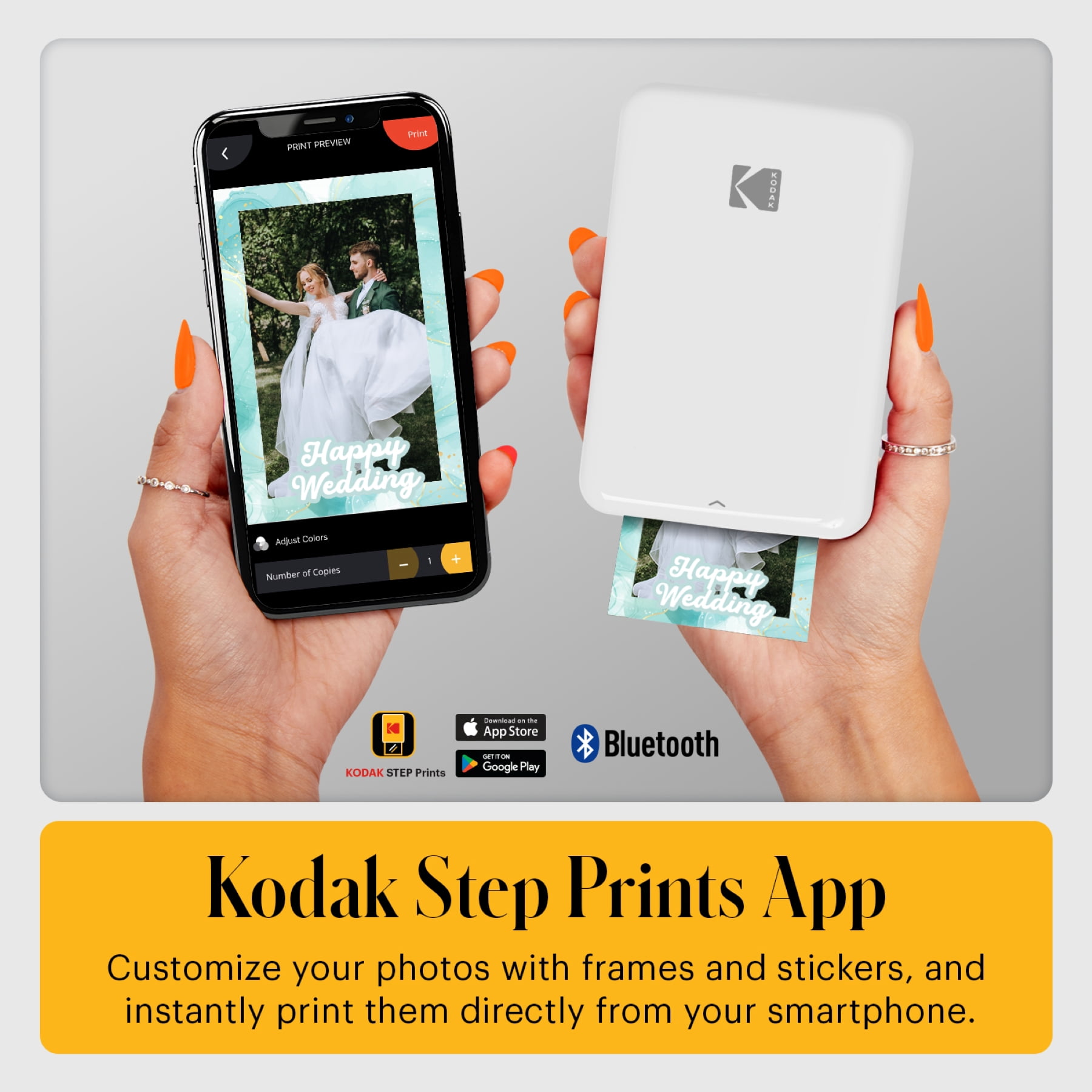 Kodak Step Mobile Instant Photo Printer 2x3" (White), Compatible with iOS, Android & Bluetooth