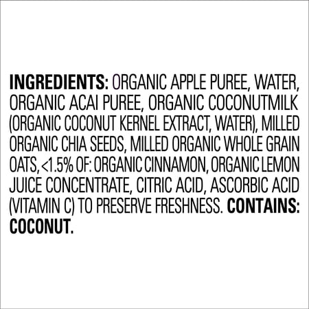 HAPPY TOT, STAGE 4 BABY FOOD, APPLES, ACAI, COCONUTMILK OAT, CINNAMON & CHIA, 4 OZ POUCH