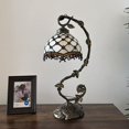 thumbnail image 5 of Tiffany Table Lamp Beige Stained Glass Crystal Beans Iron Metal Leaves Bronze Base Included LED Bulb Vintage for Living Room Dining Room Bedroom Bedside Office Hotel H21", 5 of 8