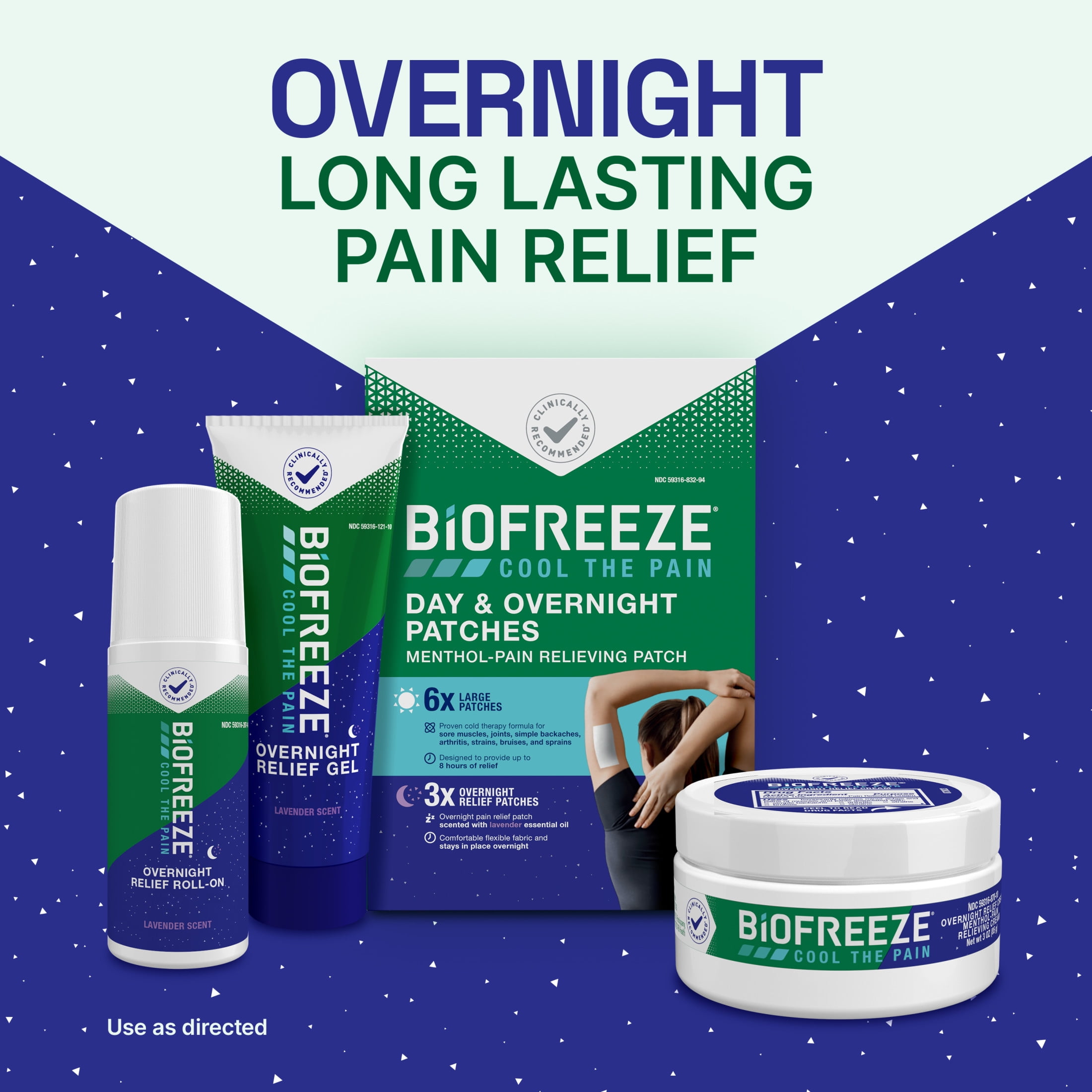 Biofreeze Day & Overnight Pain Relief Patches, for Back Knee Muscle Joint and Arthritis Pain, 9ct Menthol