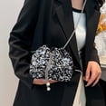 thumbnail image 5 of Bucket Bags for Women Shiny Sequin Bags with Mrtal Chain Strap & Drawstring Glitter Shoulder Bags for Women Party Evening Purse (Silver One Size), 5 of 8