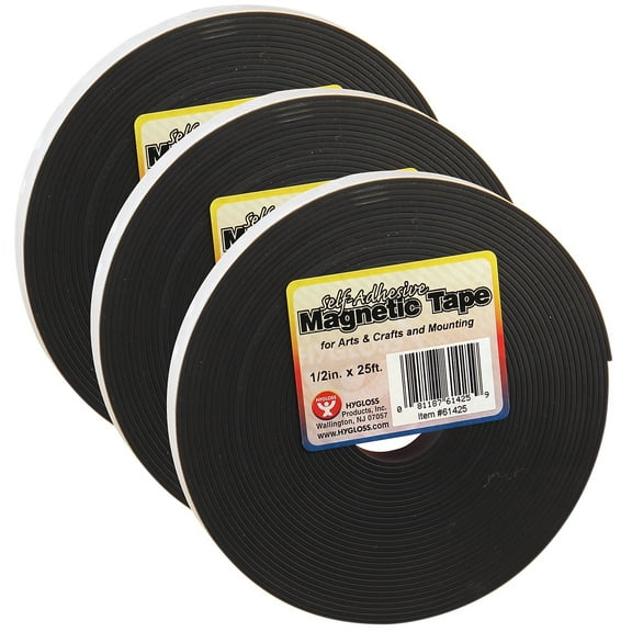 Hygloss Products HYG61425-3 0.5 x 25 in. Magnetic Tape Self Adhesive - 3 Roll