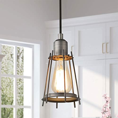 Laluz Pendant Lighting For Kitchen Island Farmhouse Mini Wire Cage Hanging Light Rustic Silver Brushed Lamp Dining Room A03474 Com Laluz Pendant Lighting For Kitchen, Mini Lantern Pendant Lights For Kitchen Island