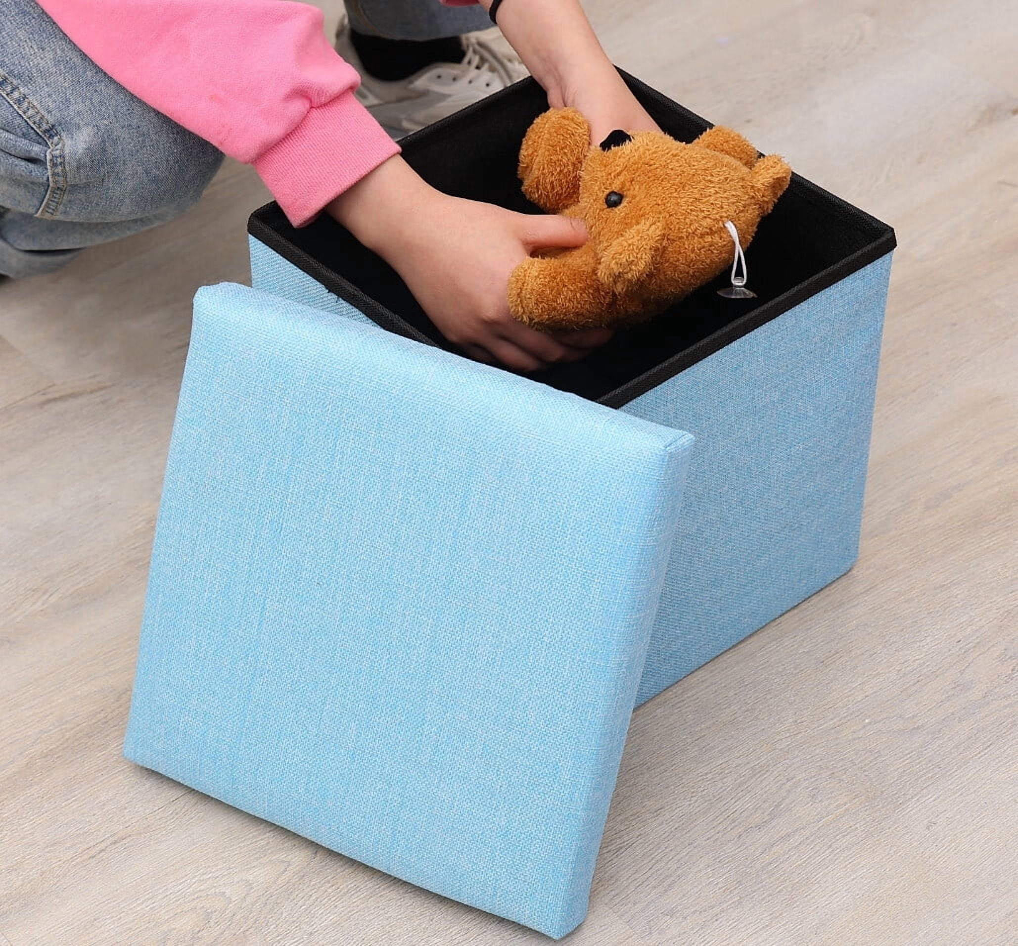 15" Collapsible Storage Ottomans, Square Space-Saving Storage Stool, Gray