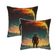 thumbnail image 1 of Velvet Decorative Throw Pillow Covers Set of 2, Soft Square Cushion Cover with Invisible Zipper Fantasy Alien Planet Soldier Printing, 16"x16", 1 of 7