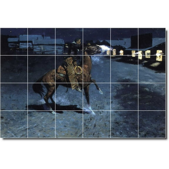 Ceramic Tile Mural-Frederic Remington Western Wall Tile Mural 21. 25.5" w x 17" h using (24) 4.25 x 4.25 ceramic tiles