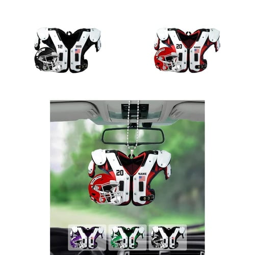Car Soccer Ornament Flat Shape with Helmet Realistic Unique Design Handmade Decorate Car Hanging American Football Shoulder Pads Football Fans Gift