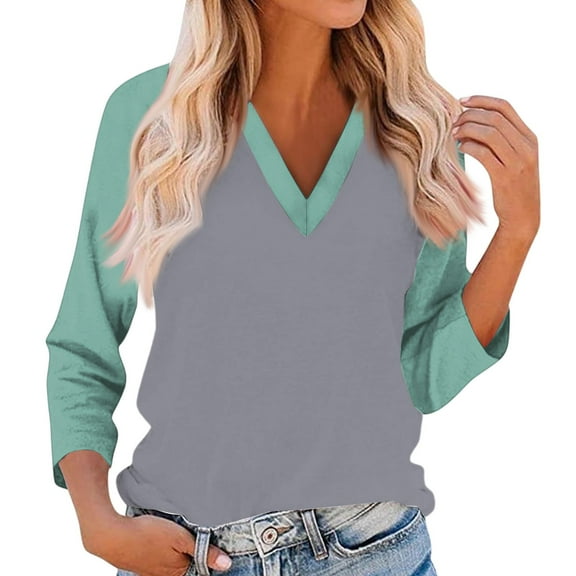 Womens Tops Dressy Casual 3/4 Sleeve V Neck T Shirts Raglan Sleeve Loose Fit Blouses Tee