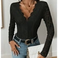 thumbnail image 4 of Lace Bodysuit Long Sleeve for Women Deep V Neck Going Out Shapewear Leotard Shirt Black M, 4 of 7