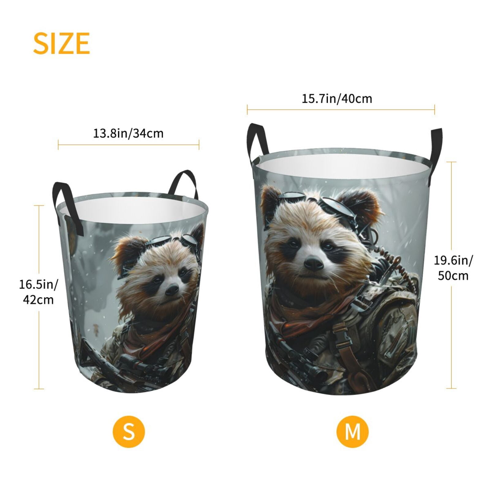Large Laundry Basket with Handles - Surreal Panda Warrior Kids Baby Dirty Clothes Laundry Hamper for Bedroom Aesthetic