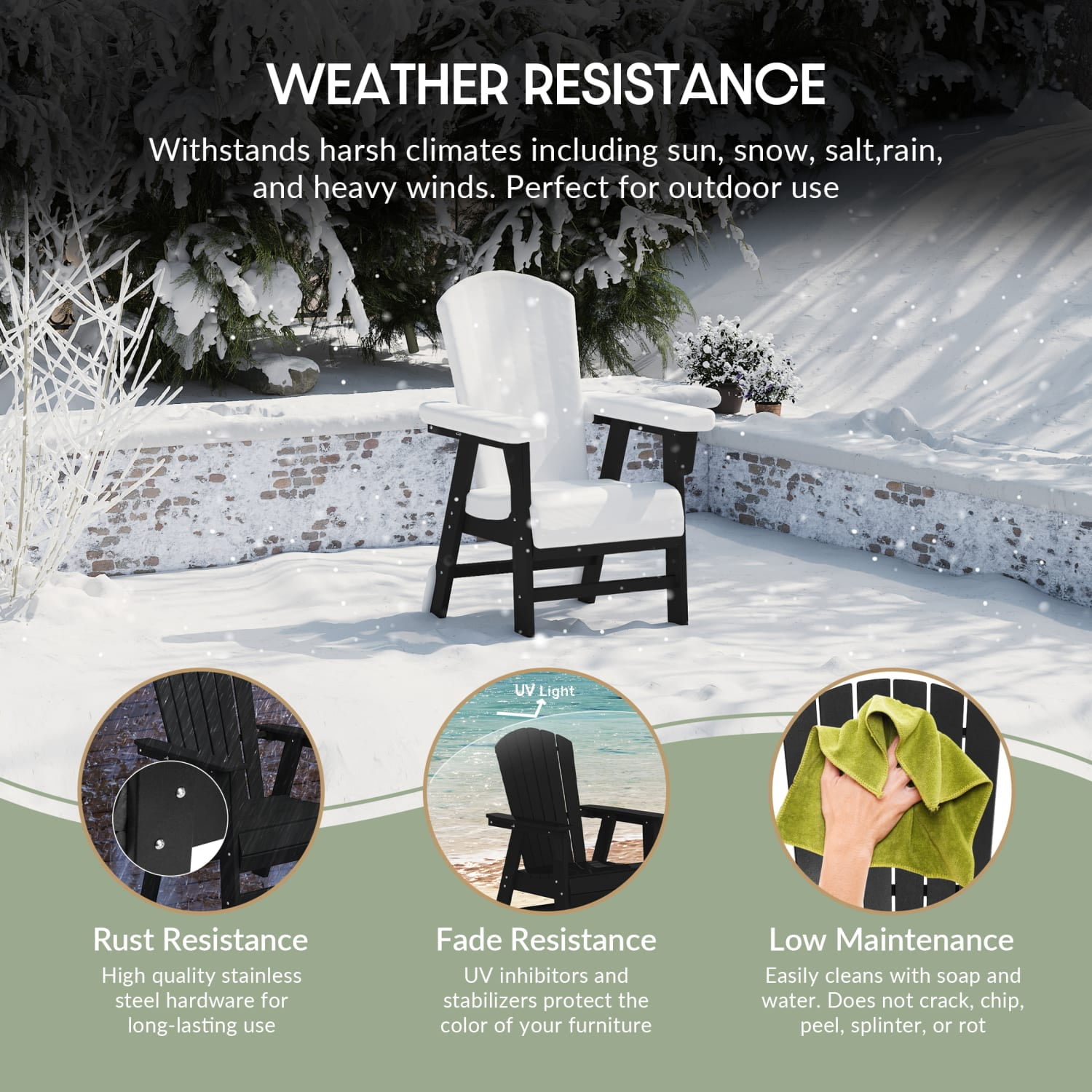 WestinTrends Dylan Outdoor Dining Chair – All-Weather Poly Lumber Adirondack Patio Chair, High Back, 330 lb Capacity, Black