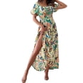 thumbnail image 3 of DYMADE Summer Beach Puff Sleeve Midi Elastic Classic Floral Print Dress Women, 3 of 5