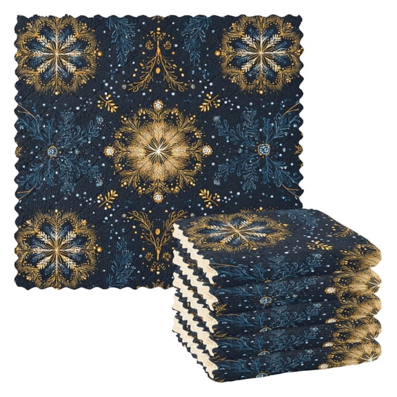 6 Pieces of Kitchen Towels 11x11Inch Kitchen Dish Cloths Kitchen Dish Towels Reuseable Cleaning Cloths Blue Christmas Pattern