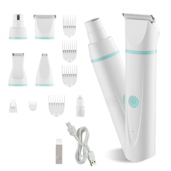 KFFKFF Cordless Pet Grooming Kit, 4-in-1 Hair Trimmer Set with Low Noise Design, Rechargeable Shaver, 6 Combs & 4 Interchangeable Blades, Waterproof Trimmer and Nail Grinder for Dogs and Cats