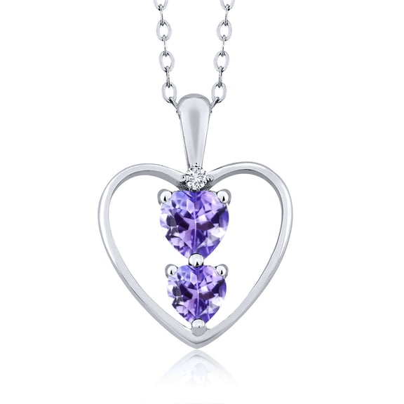 Gem Stone King 925 Sterling Silver Blue Tanzanite and White Diamond Pendant Necklace for Women (0.74 Cttw, Gemstone December Birthstone, Heart 5MM and 4MM, with 18 inch Silver Chain)