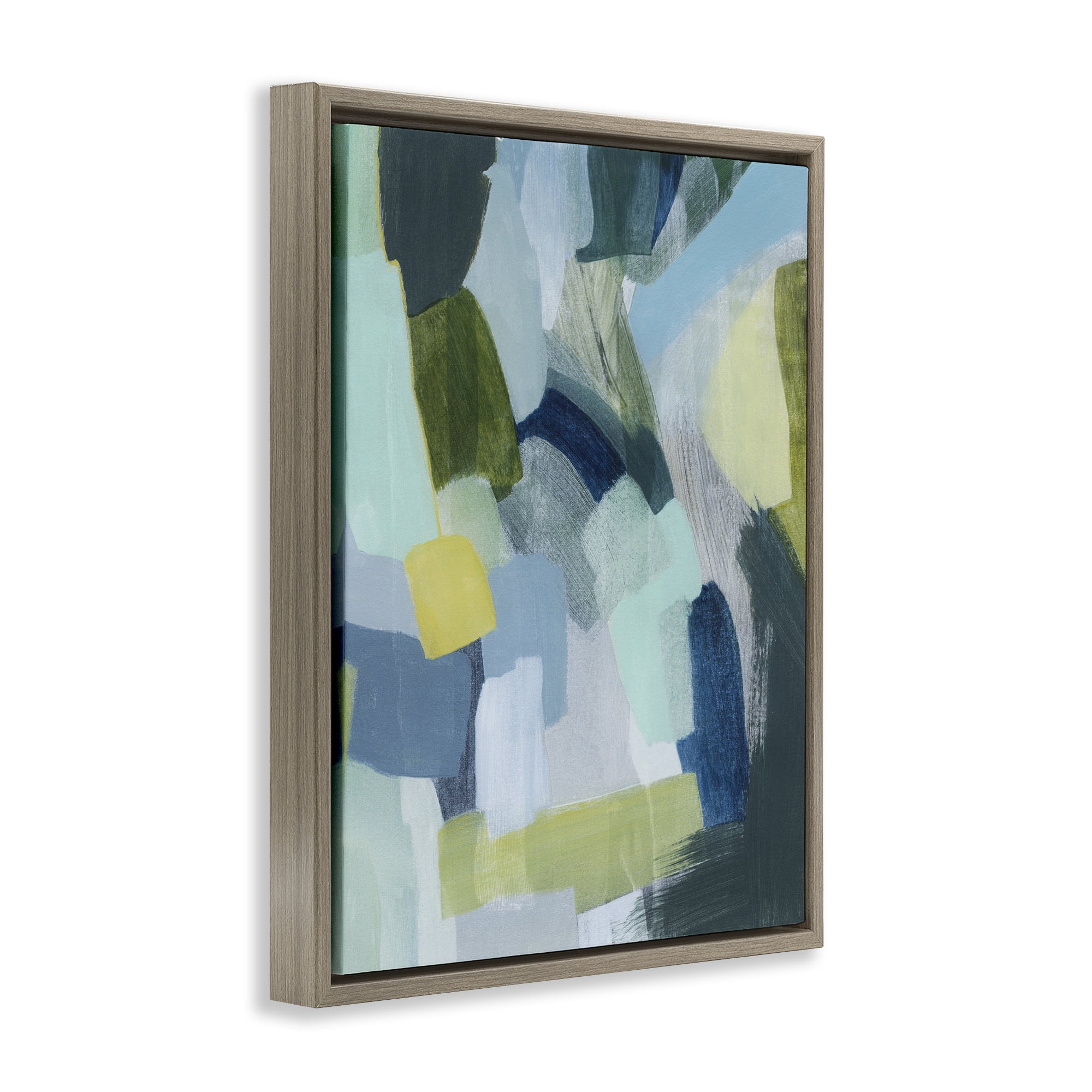 Stupell Industries Layered Green Paint Strokes Abstract Painting Brown Floater Framed Canvas Art Print Wall Art, 25 x 31