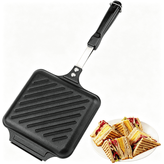 NORIZF Hot Sandwich Maker,Grilled Panini Maker Non-Stick Double Sided Flip Panini Press Pan with Handle,Stovetop Toasted Sandwich Maker Press for Small Bread Pancake,For Kitchen,Breakfast