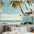 thumbnail image 2 of PRATYUS Beach Vibes Tapestry Wall Art Hanging, Ocean Drive Vintage Car Hawaii Beach Scenery Wall Decor Tapestries, Palm Tree Seaside Cute Room Decor for Bedroom Home Office Living Room 60x50inch, 2 of 6