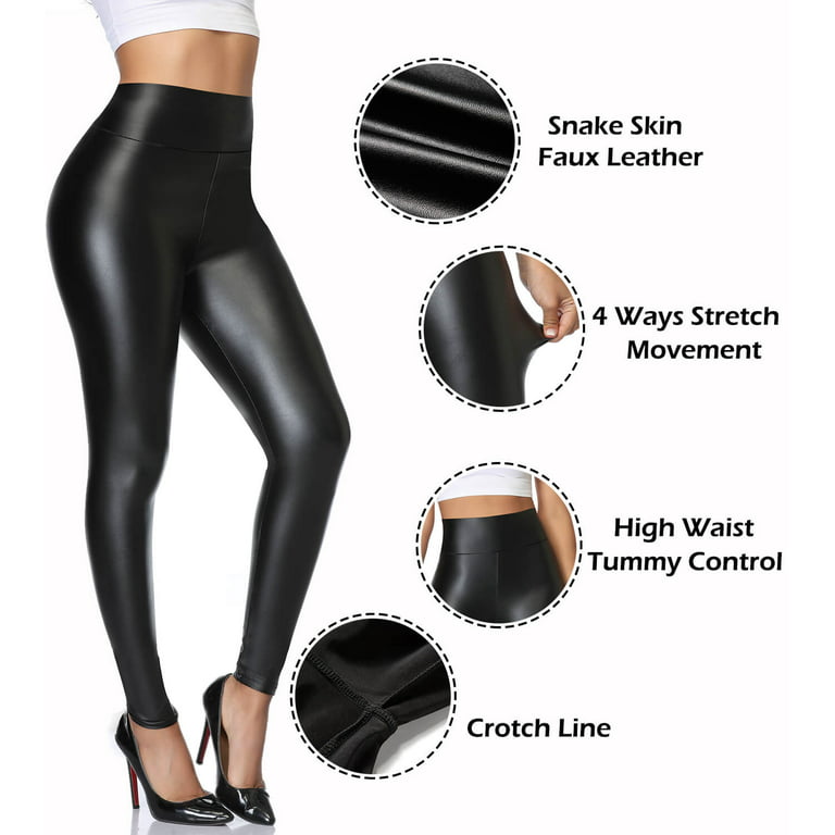 VASLANDA Women's Sexy Faux Leather Leggings High Waisted Black Leather  Pants 