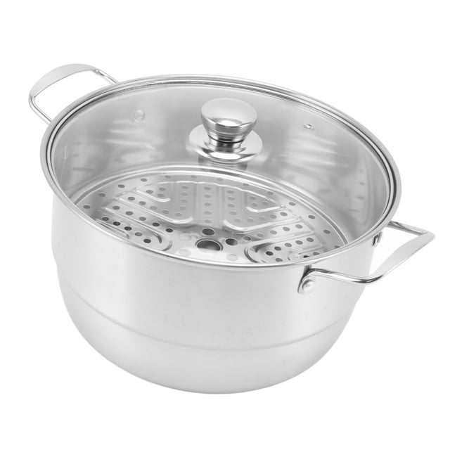 OLLA ACERO INOXIDABLE, CACEROLA MULTIUSOS ESPESADA MULTIPLES CAPAS CON CANASTA Para Vaporera, Tapa Vidrio, Olla para Cocina Electrica