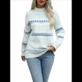 thumbnail image 3 of Suéteres Casuales de Punto con Estampado de Leopardo para Mujer, Suéteres de Larga con Cuello Redondo Azul L, 3 of 9