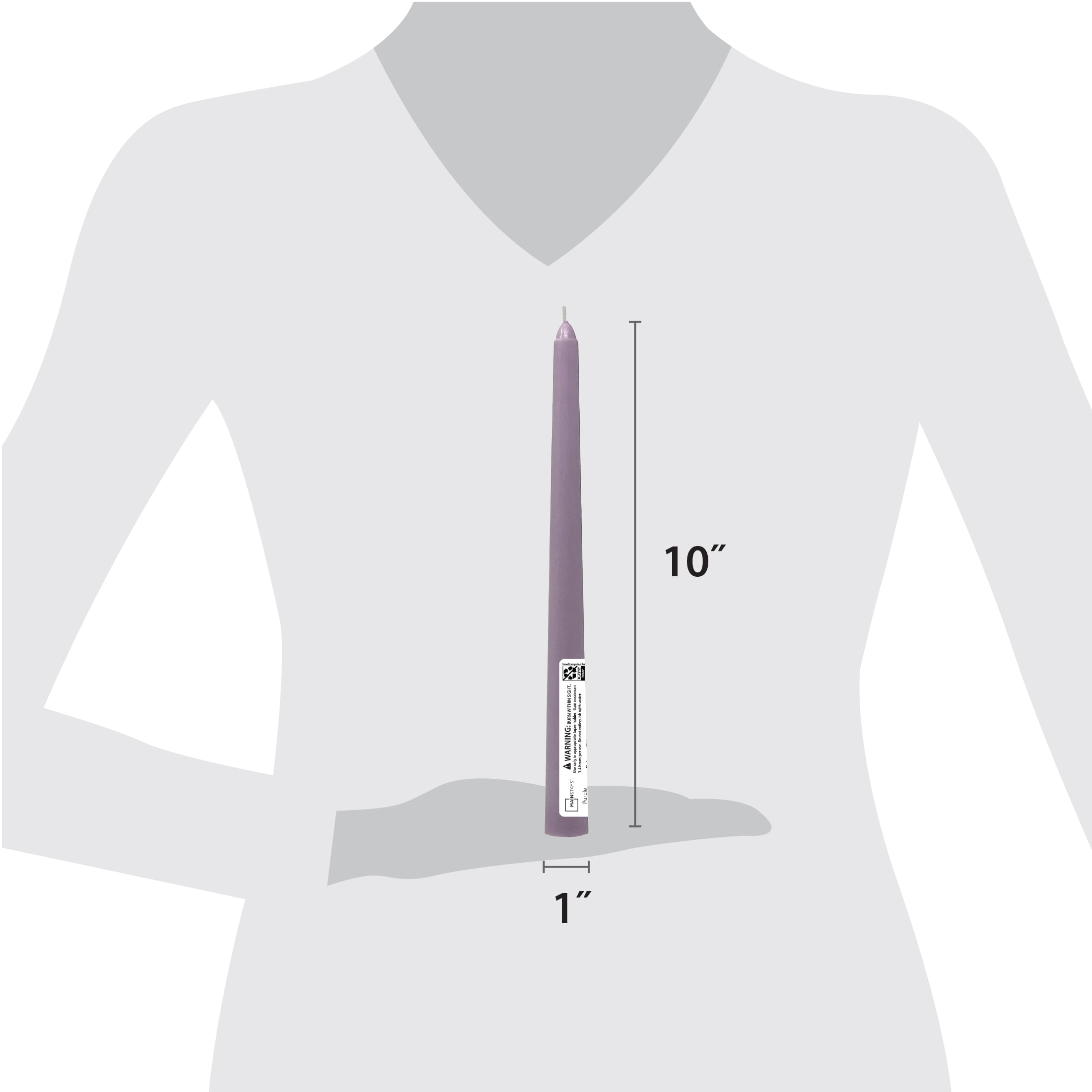 Mainstays Paraffin Blend Wax 10 in Taper Candle, Unscented, Purple, 1 Candle