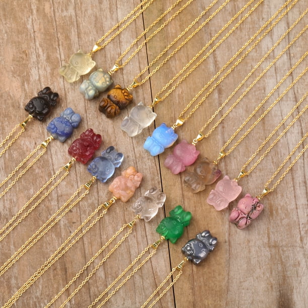 Mini collar con colgante de gato gatito de cristal para regalo de cumpleaños de niña, collares tallados en piedra curativa, joyería bonita
