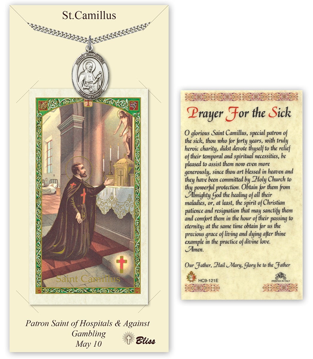 Pewter Saint Camillus Medal with Laminated Holy Prayer Card