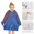 thumbnail image 6 of Blue Red Gold Marble Pattern Blanket Hoodies for Kids 6-13YR Oversize Wearable Blanket Hoodies for Boys Girls Teens, 6 of 7