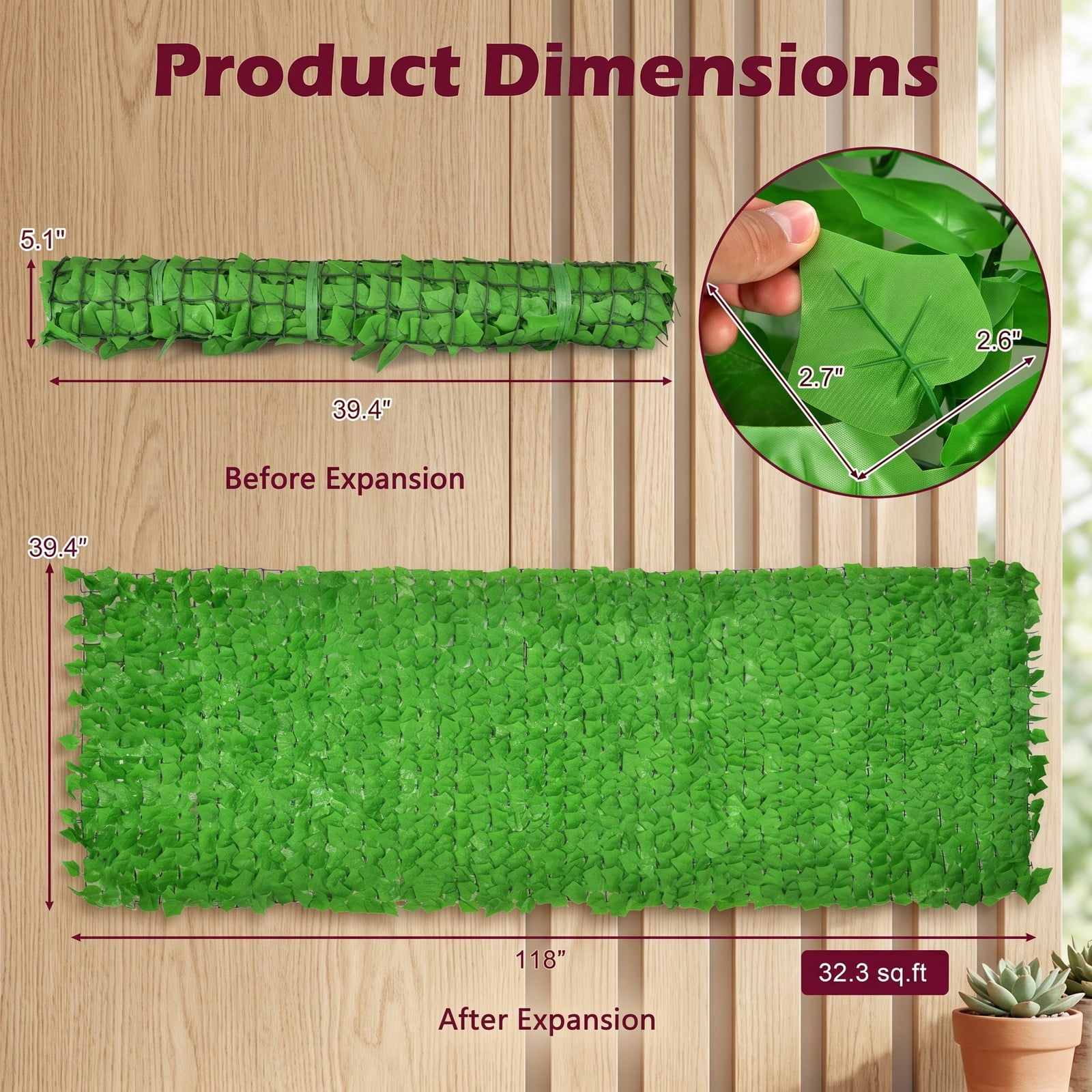 ALPULON 118 x 39 Inch Artificial Ivy Privacy Fence Faux Hedge Greenery Panel for Garden Backyard Balcony Wall Outdoor Screen Decor, Light Green