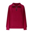 thumbnail image 3 of VJGBEGW Women Textured Quilted 1/4 Zip Pullover Comfort Half Zip Fall Sweatshirt Cozy Pullover Tops Cable Knit Sweater Red 2XL, 3 of 6
