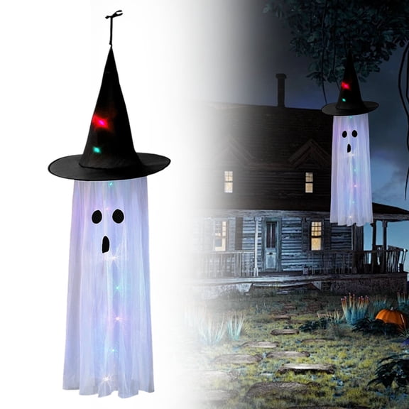 Homesteed Halloween Decor Outdoor Hanging Ghost Windsock Pattern A Flashing LED Light Yard Decorations for Garden