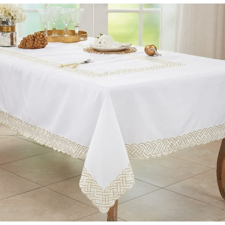 

Fennco Styles Braid Embroidered Metallic Border Tablecloth 65 W x 90 L - Gold Table Cover for Home Décor Everyday Use Christmas Banquets and Special Events