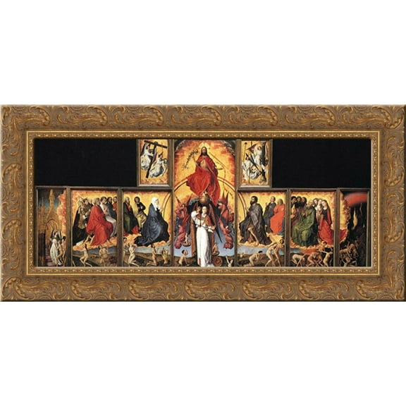 The Last Judgement Polyptych 24x15 Gold Ornate Wood Framed Canvas Art by Weyden, Rogier van der