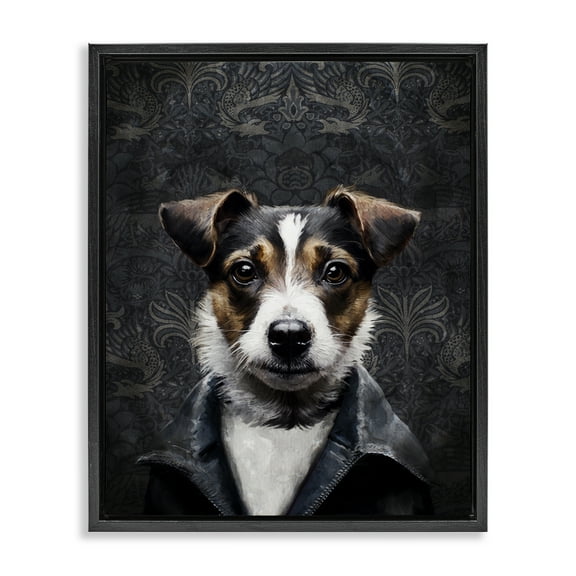 Stupell Industries Dog with Ornate Background Animals Painting Black Floater Framed Canvas Art Print Wall Art, 17 x 21