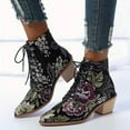 thumbnail image 2 of Oyedens Womens Dress Boots Ethnic Pointed Toe Mid Heels Ankle Booties Winter Fall Short Boots for Women, 2 of 5