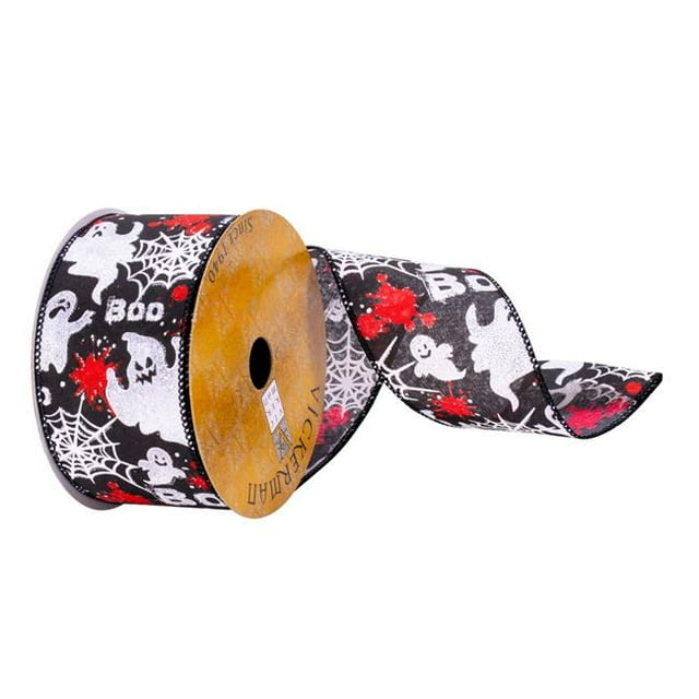 Vickerman Q215057 2.5 in. x 10 Yards Black BOO Ghost Ribbon