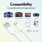 Overtime MFi Certified Charging Cable, Portable & Smart Charging USB A to Lightning Cable, Ultra-Fast Apple Charging Cord, Compatible With iPhone | iPad | iPod, 10ft - White
