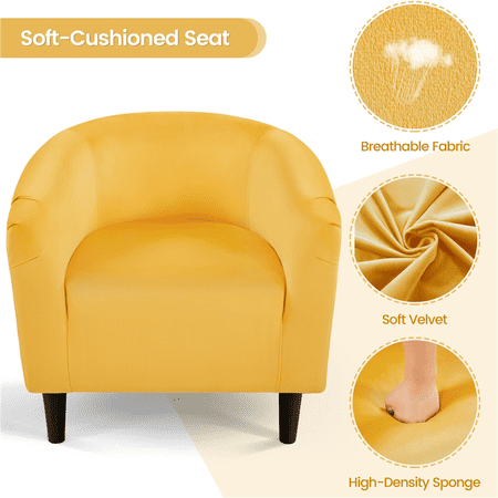 Alden Design Upholstered Barrel Accent Chair for Livingroom, Yellow Velvet