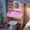 thumbnail image 5 of ICEELF Small Vanity Desk for Girls with Tempered Glass Top, Smart RGB Drawer, APP & Remote, 6000+ Colors, Music Sync, Timer, 3-Color LED Mirror, 5 Shelves, Pink, 5 of 10