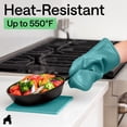 thumbnail image 5 of GORILLA GRIP BPA-Free Soft SIlicone Oven Mitts Potholder Set of 4, Heat Resistant Hot Pads Thick Cotton Lined Cooking Mitt, Long Gloves Protect Hands, Waterproof Trivet Mats, 12.5 in Turquoise, 5 of 10