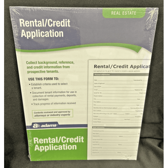 Adams Rental and Credit Application Form 8.5 x 11 Inch White LF305 NEW & SEALED