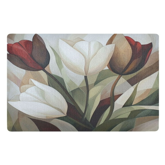 White Tulips Doormat 32x20 inch Non Slip Doormat Absorbent Welcome Mat Indoor Doormat for Bedroom Living Room